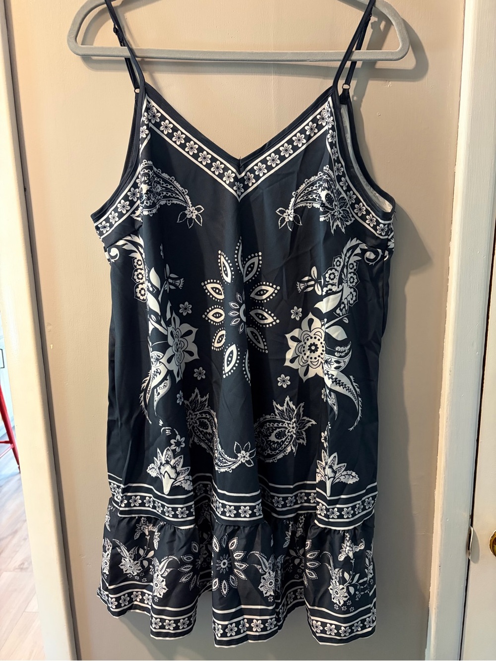Navy Blue and White Floral Slip Dress